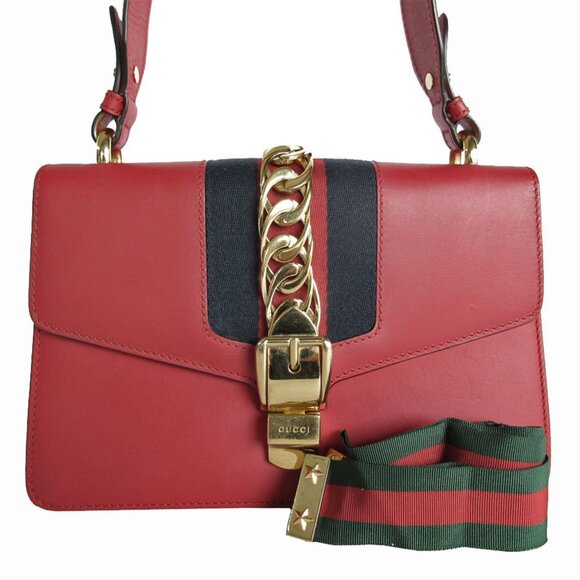 GUCCI Red Leather Shoulder Bag - Picture 1 of 5